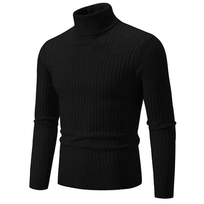 Men’s High Neck Knitted Sweater – Solid Color Warm Turtleneck Pullover for Winter
