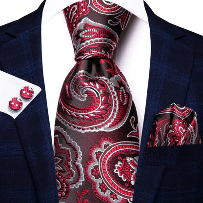 Paisley Men’s Silk Tie Set – Necktie, Pocket Square & Cufflinks – Elegant Gift for Weddings, Business & Parties