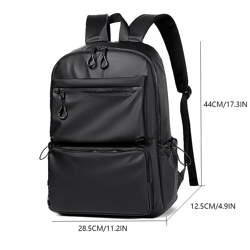 14 Inch Men's Backpack Large Capacity Travel Leisure Solid Color Pu Computer Backpack Fashion Men and Women Students Schoolbag