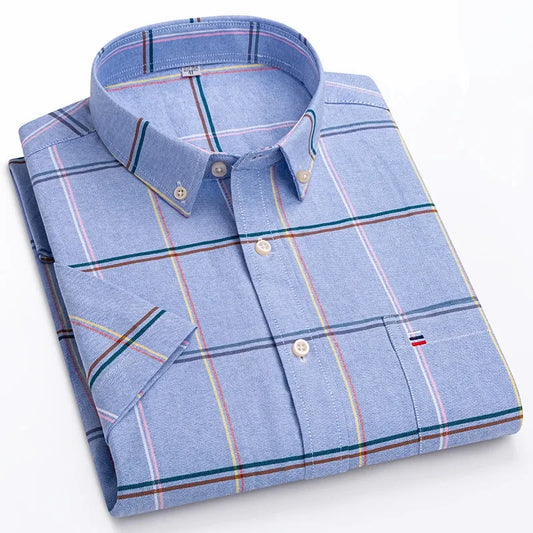 Men’s Premium Oxford Cotton Short Sleeve Shirt – Breathable Business Casual Summer Wear