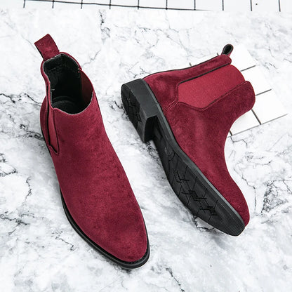 Trendy British Style Men’s Chelsea Boots – High Top Suede Leather Slip-On Ankle Boots for Spring & Autumn