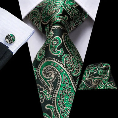 Paisley Men’s Silk Tie Set – Necktie, Pocket Square & Cufflinks – Elegant Gift for Weddings, Business & Parties