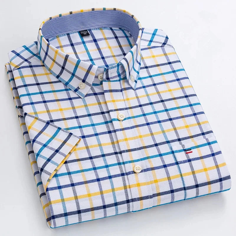 Men’s Premium Oxford Cotton Short Sleeve Shirt – Breathable Business Casual Summer Wear