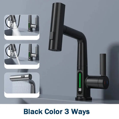 Temperature Digital Display Bathroom Basin Faucet – Pull-Out Waterfall Sink Mixer Tap