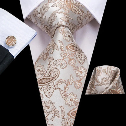 Paisley Men’s Silk Tie Set – Necktie, Pocket Square & Cufflinks – Elegant Gift for Weddings, Business & Parties