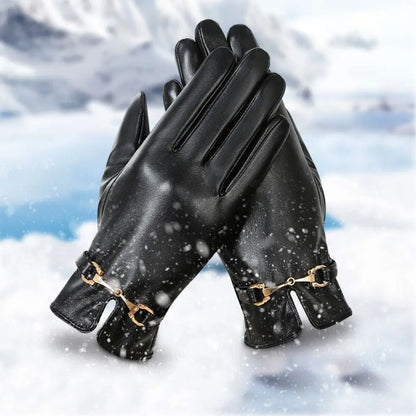 Full Finge PU Leather Gloves Windproof Waterproof Driving Gloves Thicken Winter Warm Touch Screen Gloves Outdoor Sports