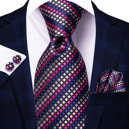 Burgundy Brown & Black Paisley Striped Silk Tie Set – Necktie + Pocket Square + Cufflinks – Formal Gift Set for Men