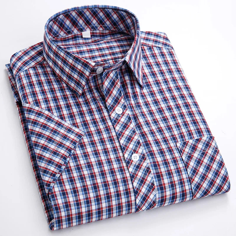 Plus Size 100% Cotton Plaid Short Sleeve Shirt for Men – Sizes Up to 8XL – Soft, Lightweight & Casual Summer Style