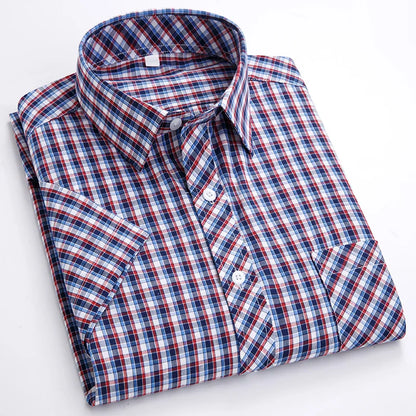 Plus Size 100% Cotton Plaid Short Sleeve Shirt for Men – Sizes Up to 8XL – Soft, Lightweight & Casual Summer Style