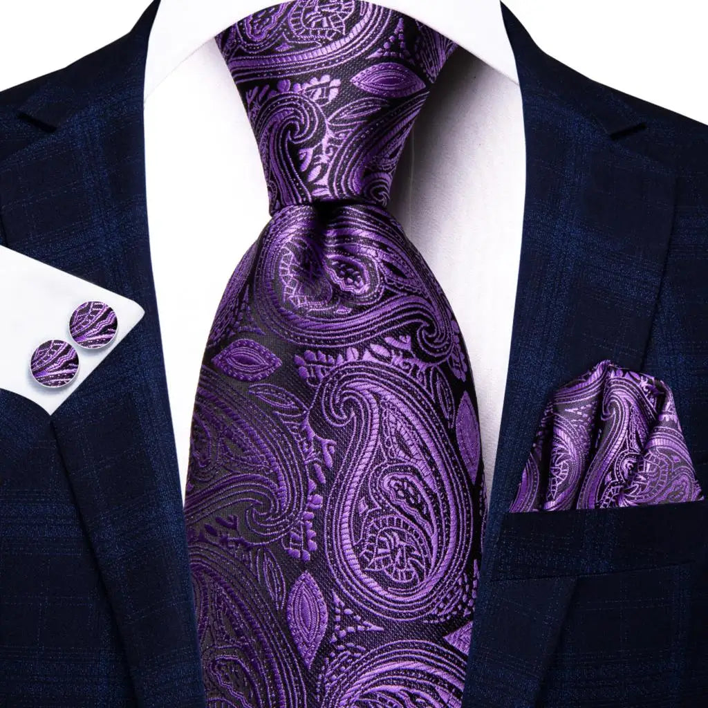 Paisley Men’s Silk Tie Set – Necktie, Pocket Square & Cufflinks – Elegant Gift for Weddings, Business & Parties