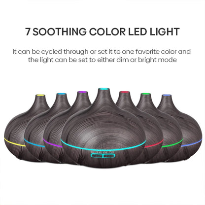 500ml Wood Grain Ultrasonic Aroma Diffuser – 7-Color LED, Remote Control, Humidifier & Timer