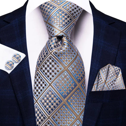 White & Grey Paisley Tie Set – Silk Necktie, Pocket Square & Cufflinks for Men – Formal Wedding & Business Accessory