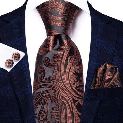 Paisley Men’s Silk Tie Set – Necktie, Pocket Square & Cufflinks – Elegant Gift for Weddings, Business & Parties