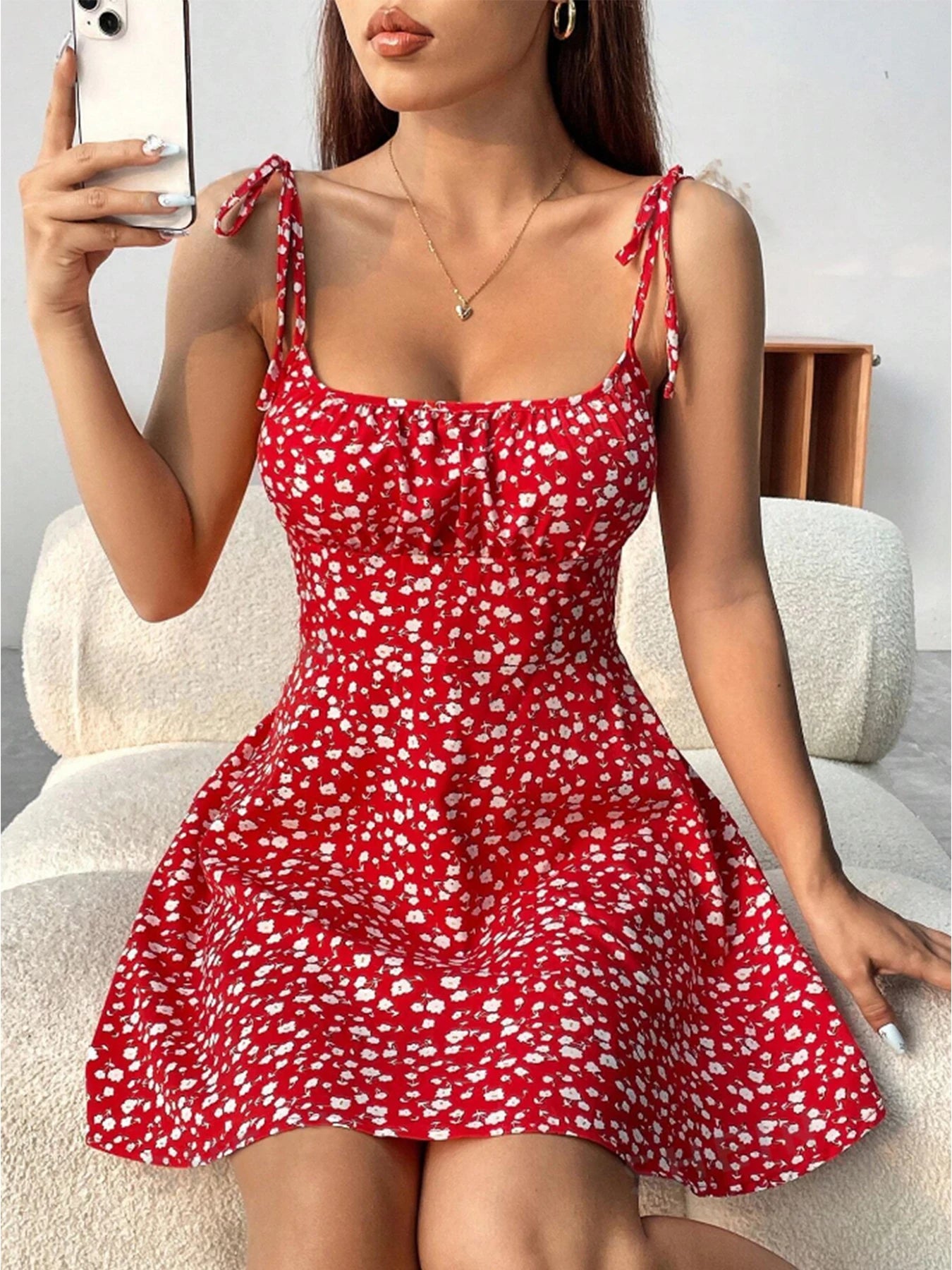 Floral Spaghetti Strap Dress – Elegant Backless Vacation Style for Spring & Summer