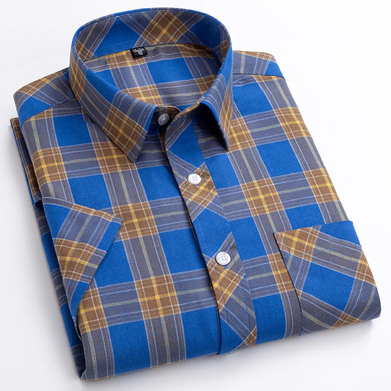 Plus Size 100% Cotton Plaid Short Sleeve Shirt for Men – Sizes Up to 8XL – Soft, Lightweight & Casual Summer Style