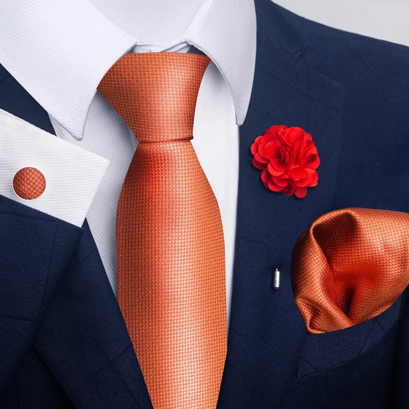 Luxury Men’s Floral Paisley Tie Set – Black & Gold Necktie with Matching Pocket Square, Cufflinks & Brooch | Elegant Wedding, Business, Dinner & Cocktail Look