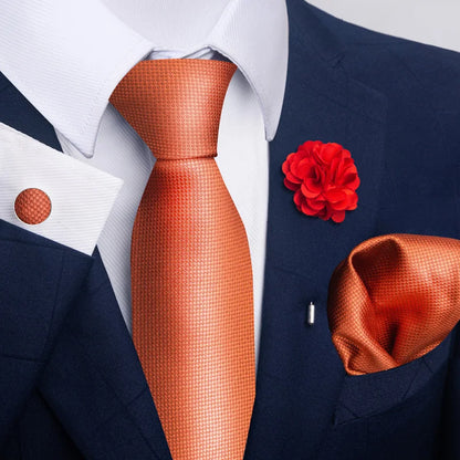 Luxury Men’s Floral Paisley Tie Set – Black & Gold Necktie with Matching Pocket Square, Cufflinks & Brooch | Elegant Wedding, Business, Dinner & Cocktail Look