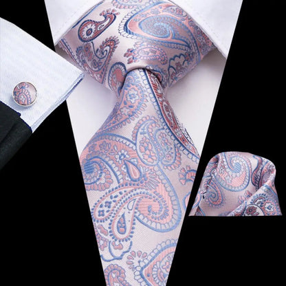 Paisley Men’s Silk Tie Set – Necktie, Pocket Square & Cufflinks – Elegant Gift for Weddings, Business & Parties