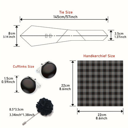 Red Paisley Tie Set for Men – 8cm Necktie, Matching Handkerchief, Cufflinks & Pin – Formal Wedding & Party Accessories