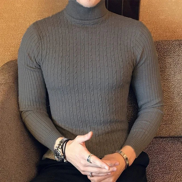 Men’s Winter Turtleneck Sweater – Thick Warm Slim Fit Knitwear with Double Collar