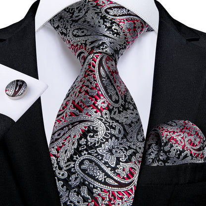 Men’s Paisley Tie Set – Luxury Silk-Feel Necktie, Pocket Square & Cufflinks – Formal Wedding & Prom Gift Set