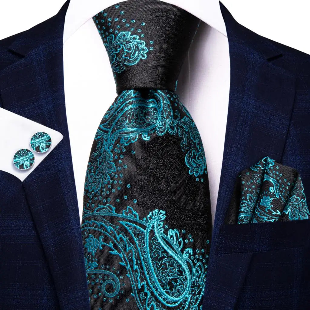 Paisley Men’s Silk Tie Set – Necktie, Pocket Square & Cufflinks – Elegant Gift for Weddings, Business & Parties
