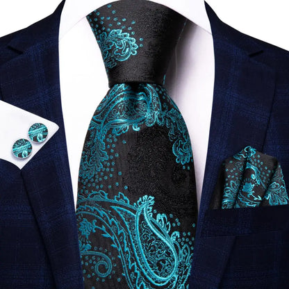 Paisley Men’s Silk Tie Set – Necktie, Pocket Square & Cufflinks – Elegant Gift for Weddings, Business & Parties