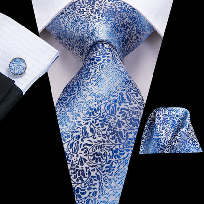 Navy Blue Striped Silk Tie Set for Men – Necktie, Pocket Square & Cufflinks – Formal Business & Wedding Gift Set