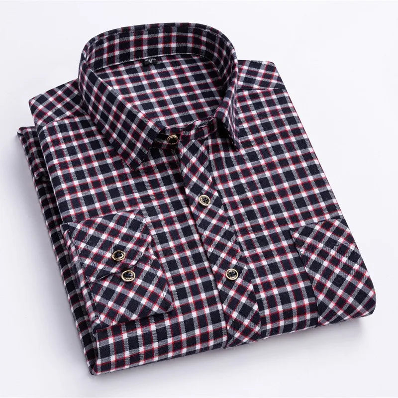 Men’s Soft Cotton Flannel Plaid Shirt – Long Sleeve Regular Fit Brushed Casual Shirt with Single Chest Pocket