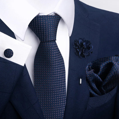Luxury Men’s Floral Paisley Tie Set – Black & Gold Necktie with Matching Pocket Square, Cufflinks & Brooch | Elegant Wedding, Business, Dinner & Cocktail Look
