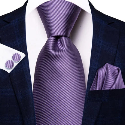 Navy Blue Striped Silk Tie Set for Men – Necktie, Pocket Square & Cufflinks – Formal Business & Wedding Gift Set