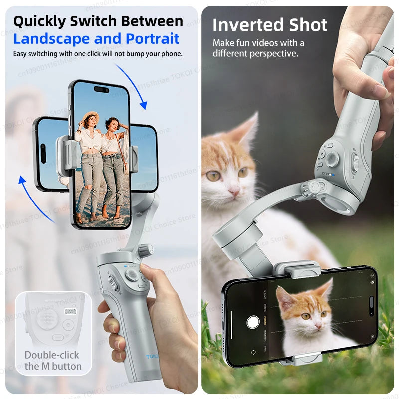 Handheld Gimbal Phone Stabilizer with Fill Light for Smartphone 3-Axis anti Shake Foldable Holder Selfie Tripod for Iphone