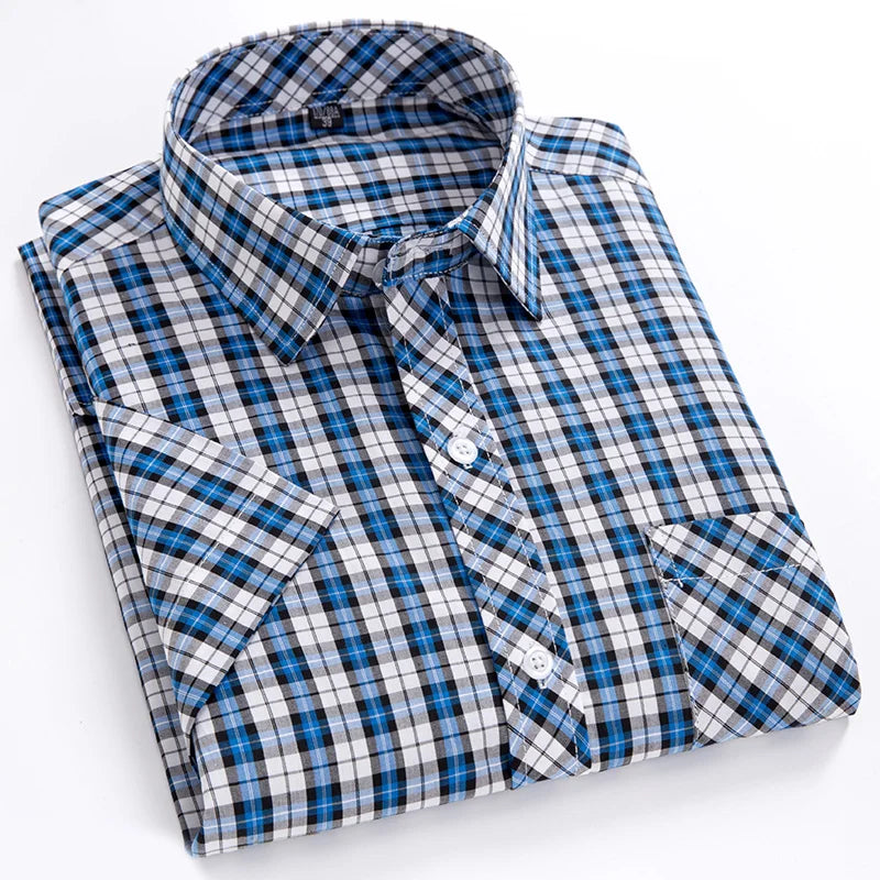Plus Size 100% Cotton Plaid Short Sleeve Shirt for Men – Sizes Up to 8XL – Soft, Lightweight & Casual Summer Style