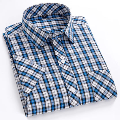 Plus Size 100% Cotton Plaid Short Sleeve Shirt for Men – Sizes Up to 8XL – Soft, Lightweight & Casual Summer Style
