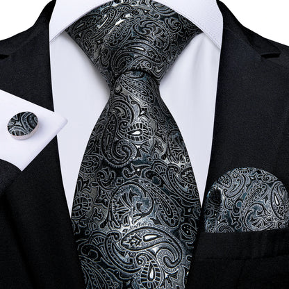 Men’s Paisley Tie Set – Luxury Silk-Feel Necktie, Pocket Square & Cufflinks – Formal Wedding & Prom Gift Set