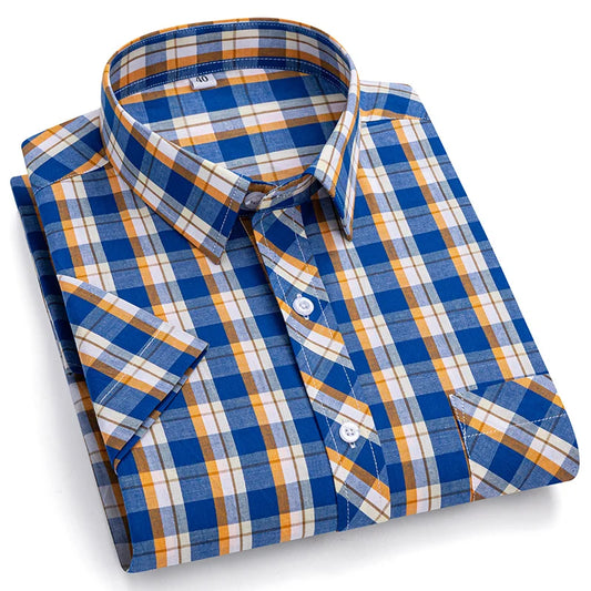 Plus Size 100% Cotton Plaid Short Sleeve Shirt for Men – Sizes Up to 8XL – Soft, Lightweight & Casual Summer Style