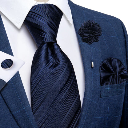 Luxury Red & Blue Floral Silk Tie Set – 8cm Necktie + Pocket Square + Cufflinks + Brooch – Men’s Formal Gift Set