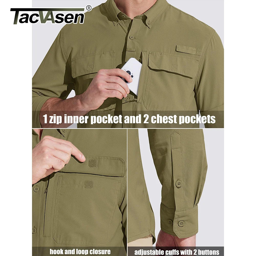 Men’s UPF 50+ Quick-Dry Long Sleeve Outdoor Shirt – Breathable, Lightweight Fishing & Hiking Cargo Top