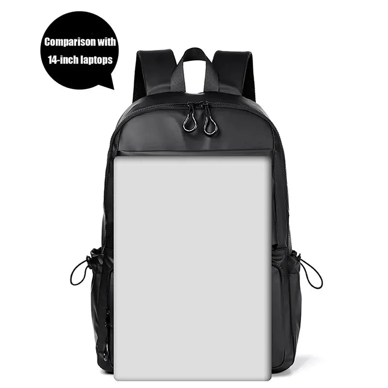 14 Inch Men's Backpack Large Capacity Travel Leisure Solid Color Pu Computer Backpack Fashion Men and Women Students Schoolbag