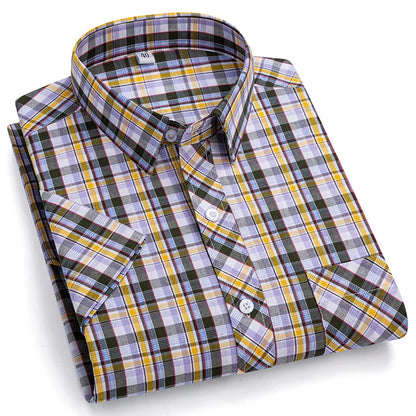 Plus Size 100% Cotton Plaid Short Sleeve Shirt for Men – Sizes Up to 8XL – Soft, Lightweight & Casual Summer Style