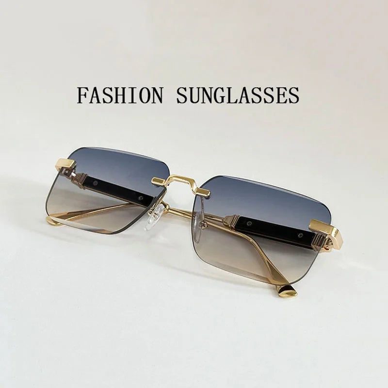 Square Sunglasses for Women & Men – Trendy Vintage Designer Rimless Shades | Vacation & Everyday Fashion Glasses