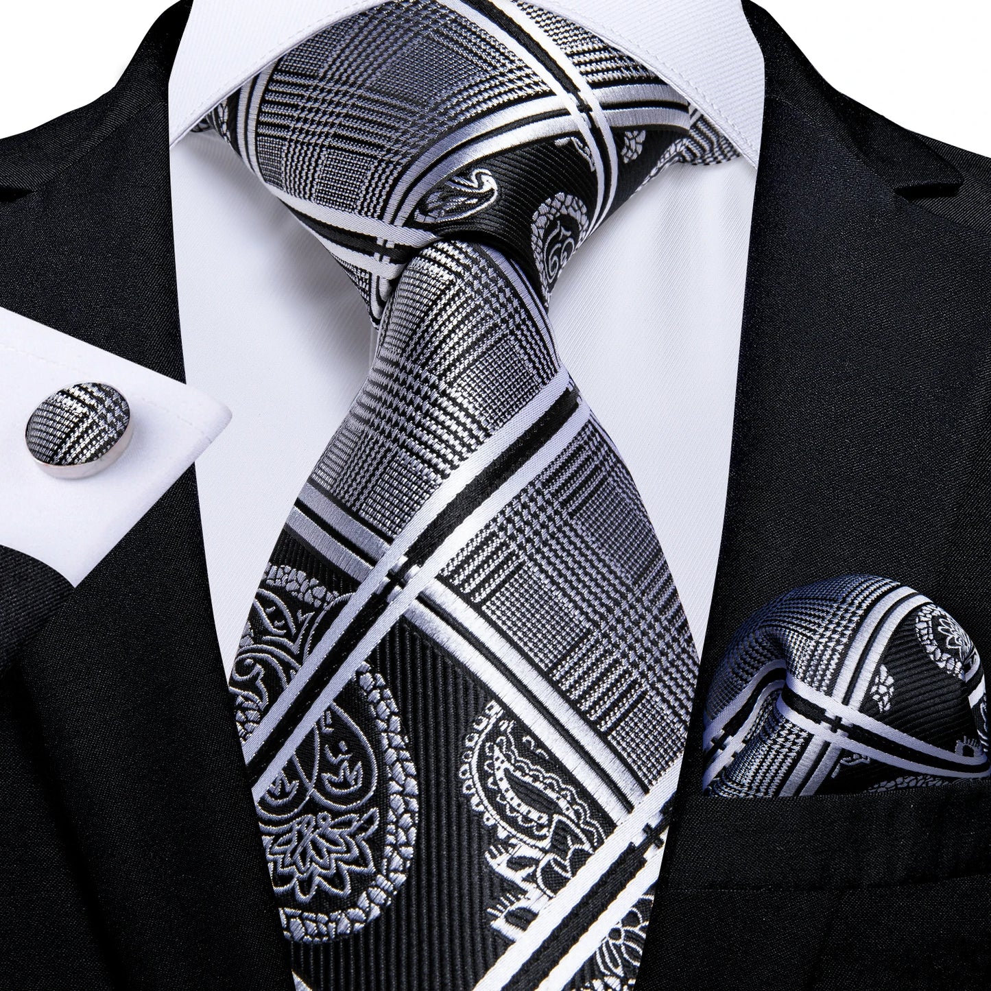 Men’s Paisley Tie Set – Luxury Silk-Feel Necktie, Pocket Square & Cufflinks – Formal Wedding & Prom Gift Set