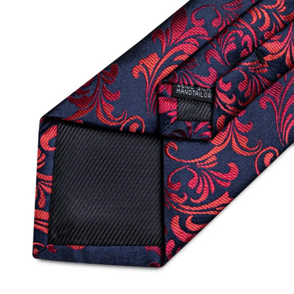 Luxury Red & Blue Floral Silk Tie Set – 8cm Necktie + Pocket Square + Cufflinks + Brooch – Men’s Formal Gift Set
