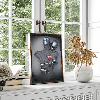 Romantic Art Love Heart Gray Metal Figure Statue 3D Art DIY Sticky Poster Vintage Room Bar Cafe Decor Home Decor