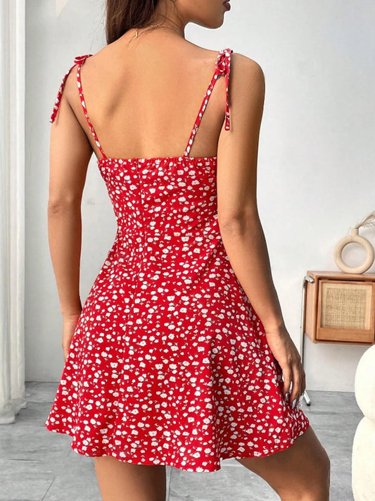 Floral Spaghetti Strap Dress – Elegant Backless Vacation Style for Spring & Summer