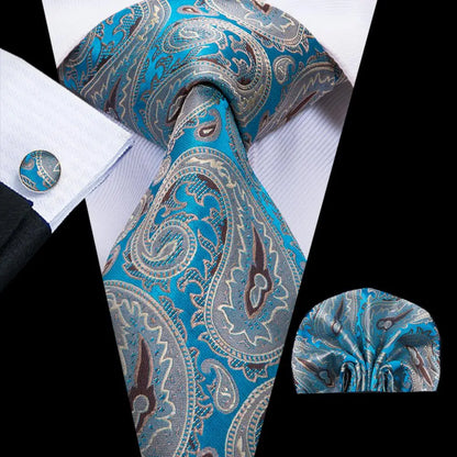 Paisley Men’s Silk Tie Set – Necktie, Pocket Square & Cufflinks – Elegant Gift for Weddings, Business & Parties