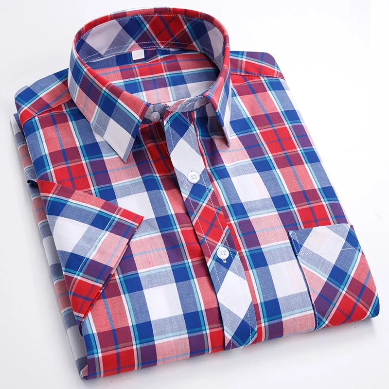 Plus Size 100% Cotton Plaid Short Sleeve Shirt for Men – Sizes Up to 8XL – Soft, Lightweight & Casual Summer Style