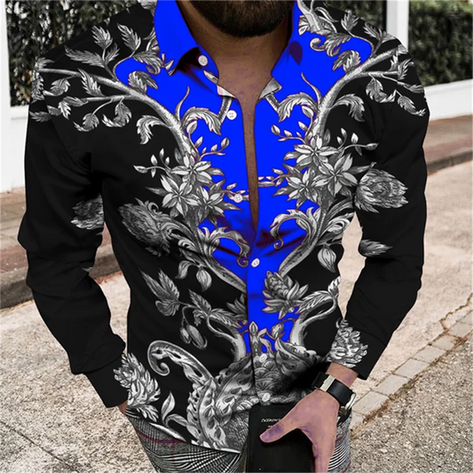 Men’s 3D Floral Print Long Sleeve Shirt – Designer Party & Prom Dress Shirt, S–5XL