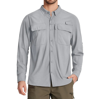 Men’s UPF 50+ Quick-Dry Long Sleeve Outdoor Shirt – Breathable, Lightweight Fishing & Hiking Cargo Top