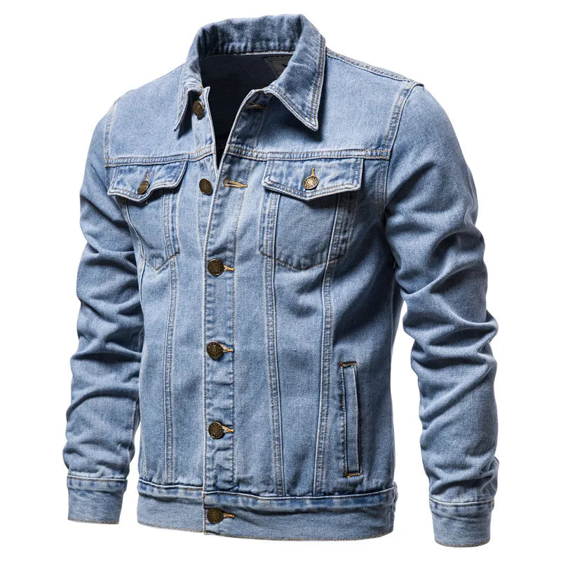 Men’s Slim Fit Denim Jacket – Vintage Motorcycle Style, Autumn Casual Cotton Coat
